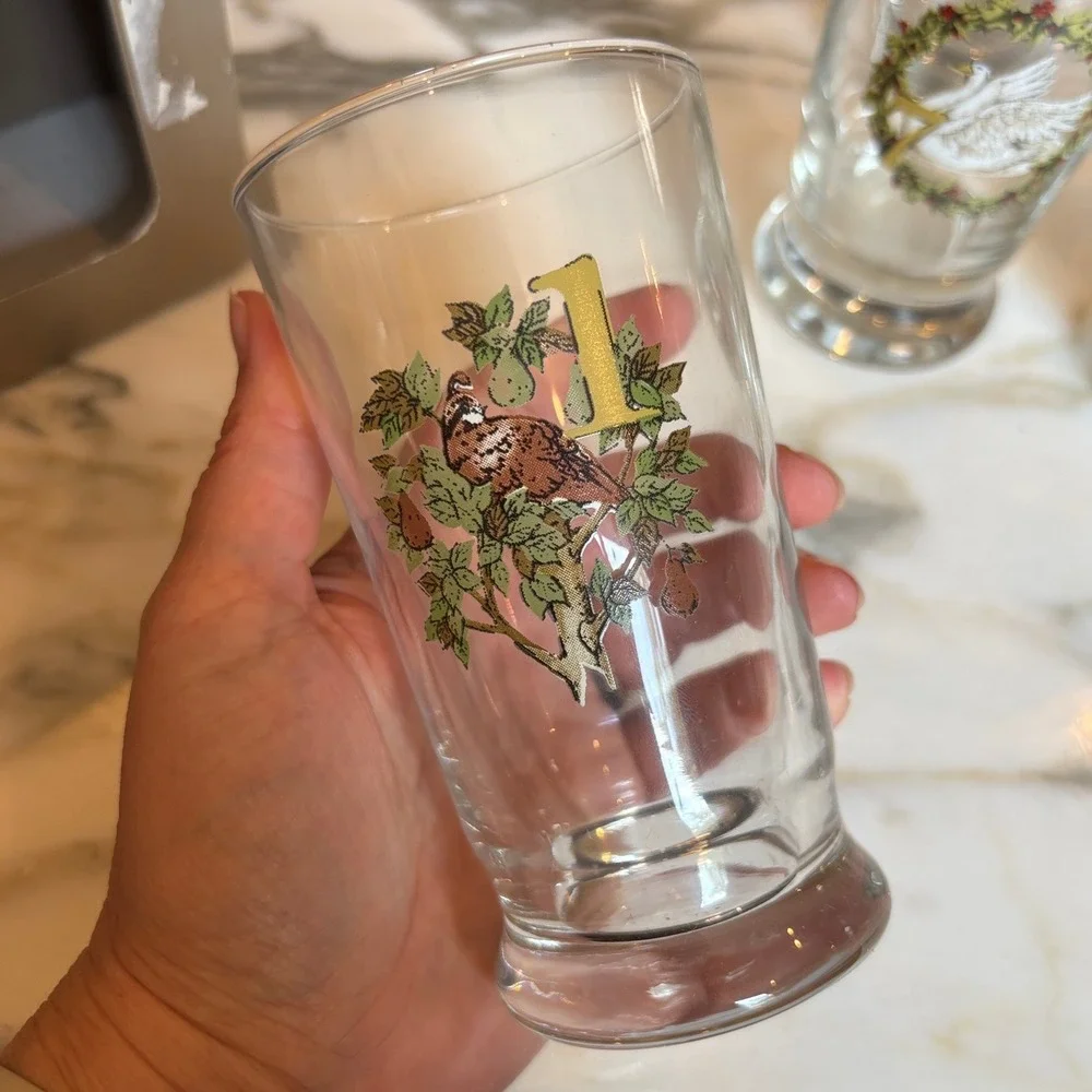 Pottery Barn 12 Days of Christmas Glassware Set of 12 Tumblers Holiday Barware
